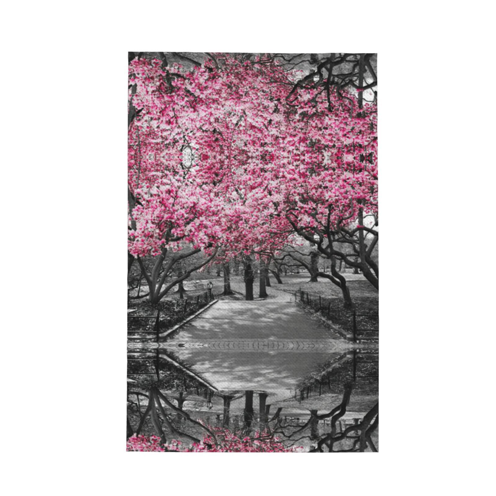 XXahnbm Cherry Blossoms Park Print Waffle Kitchen Towel,Absorbent Hand Towel