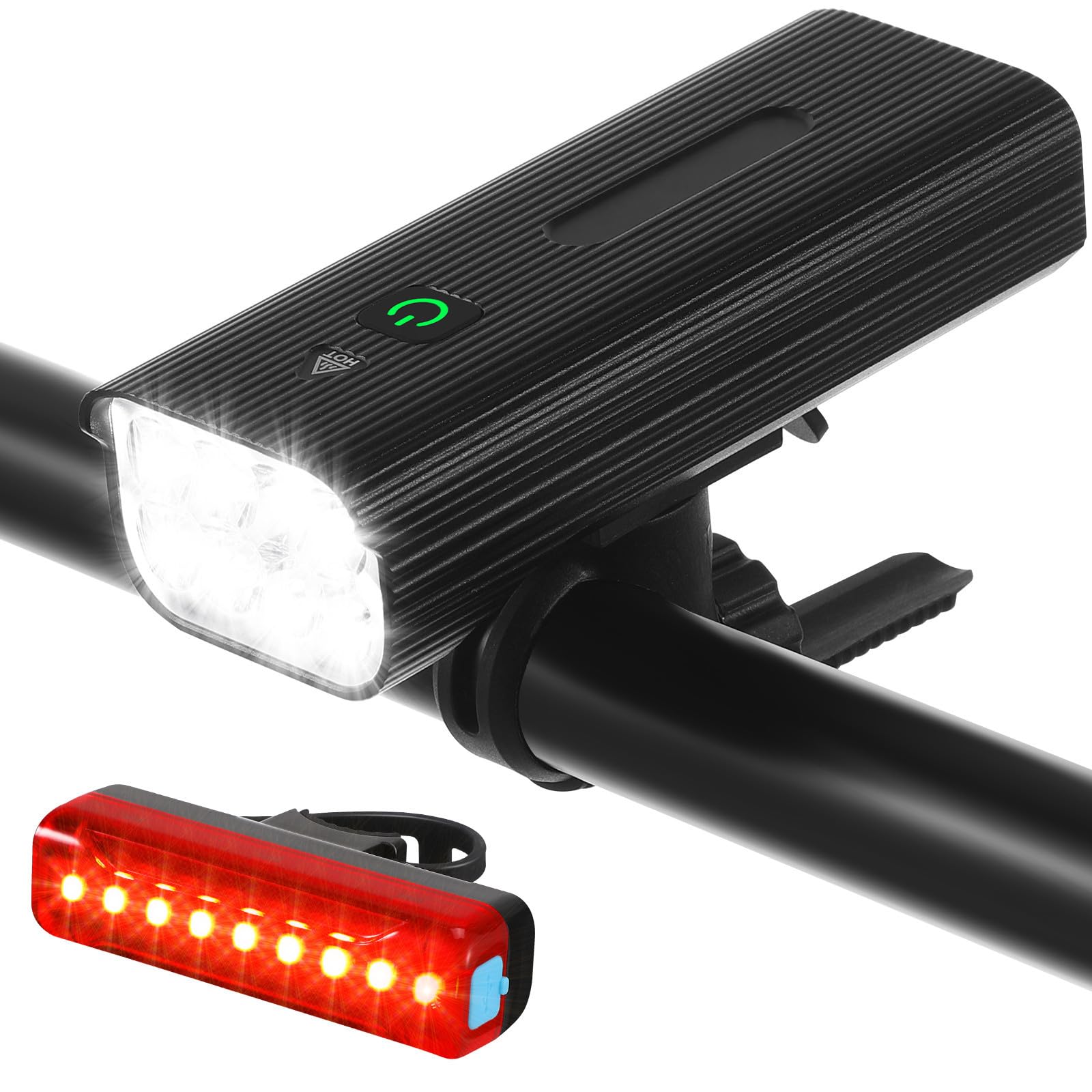 YARNOW Luce per Bicicletta Anteriore e Posteriore Ricaricabile USB 10000mah con Design Rotante e Struttura Leggera in Lega di Alluminio e ABS per Uso Outdoor