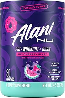 Alani Nu Pre-Workout+ Burn, Melonberry Blast, Thermogenic Fitness Supplement*, Sparks Metabolism & Energy*, 200mg Caffeine Per Serving, Gluten Free & Vegan, 30 Serve Tub, 1 Pack