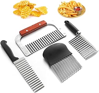 Couteau Lame Ondulée Coupe Frites Ondulé Coupe-pommes De Terre Hachoir À Frites Coupe-vague Fruits Couteau De Tranches De Patate Couteau De Tranches De Pomme De Terre 4 Pièces De Terre Carottes