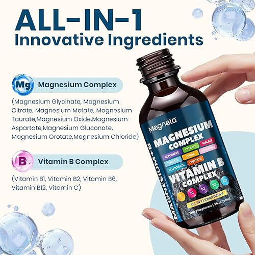 Miniatura 3 de Complejo de magnesio + complejo B – glicinato, citrato, malato, B1 B2 B6 B12 y vitamina C – Apoyo nervioso y muscular – 2 onzas líquidas