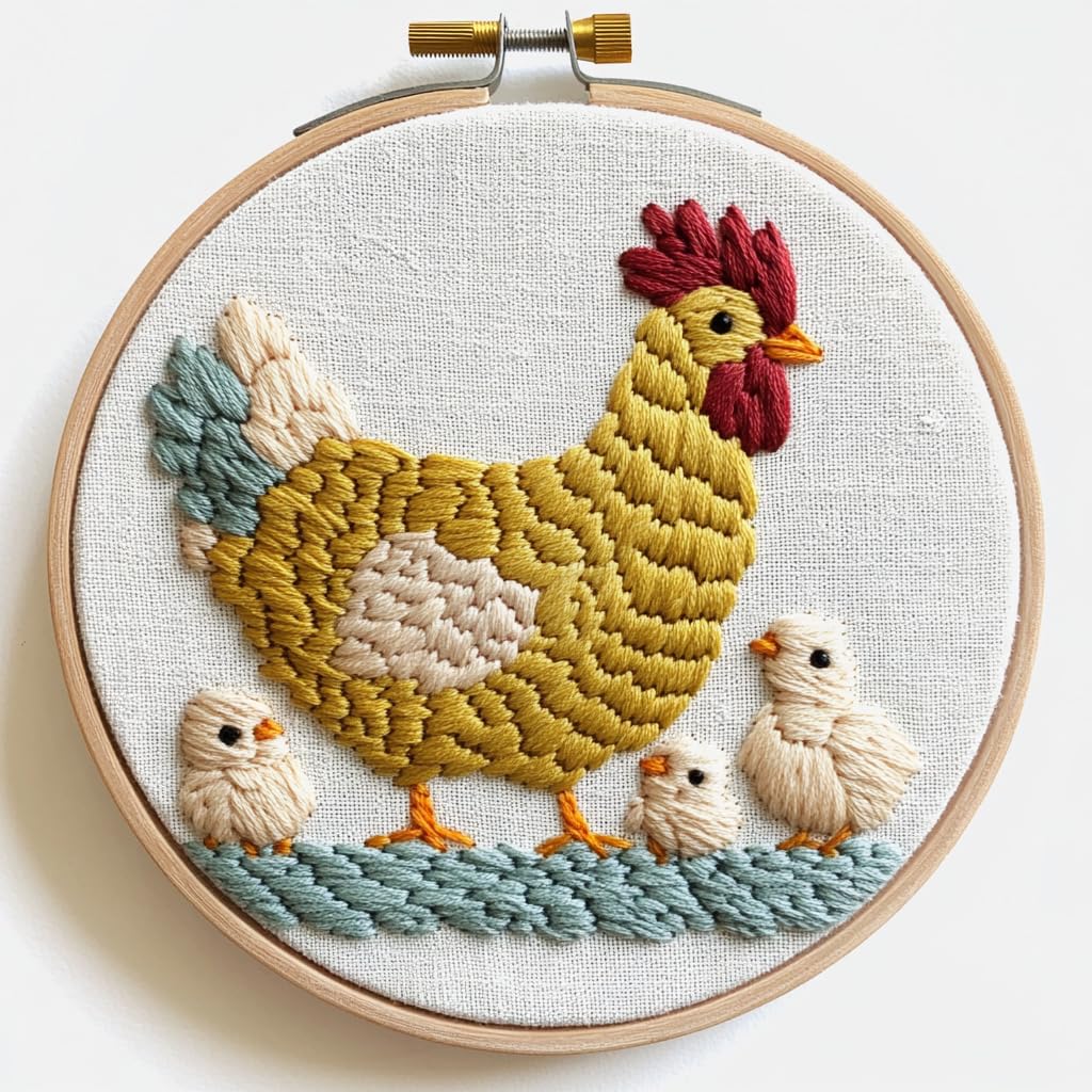 Punch Needle Kit for Beginners, Punch Stitching Kit for Adults, Needle Punch Kits for Adults, DIY Embroidery Set Featuring Chicken and Chicks