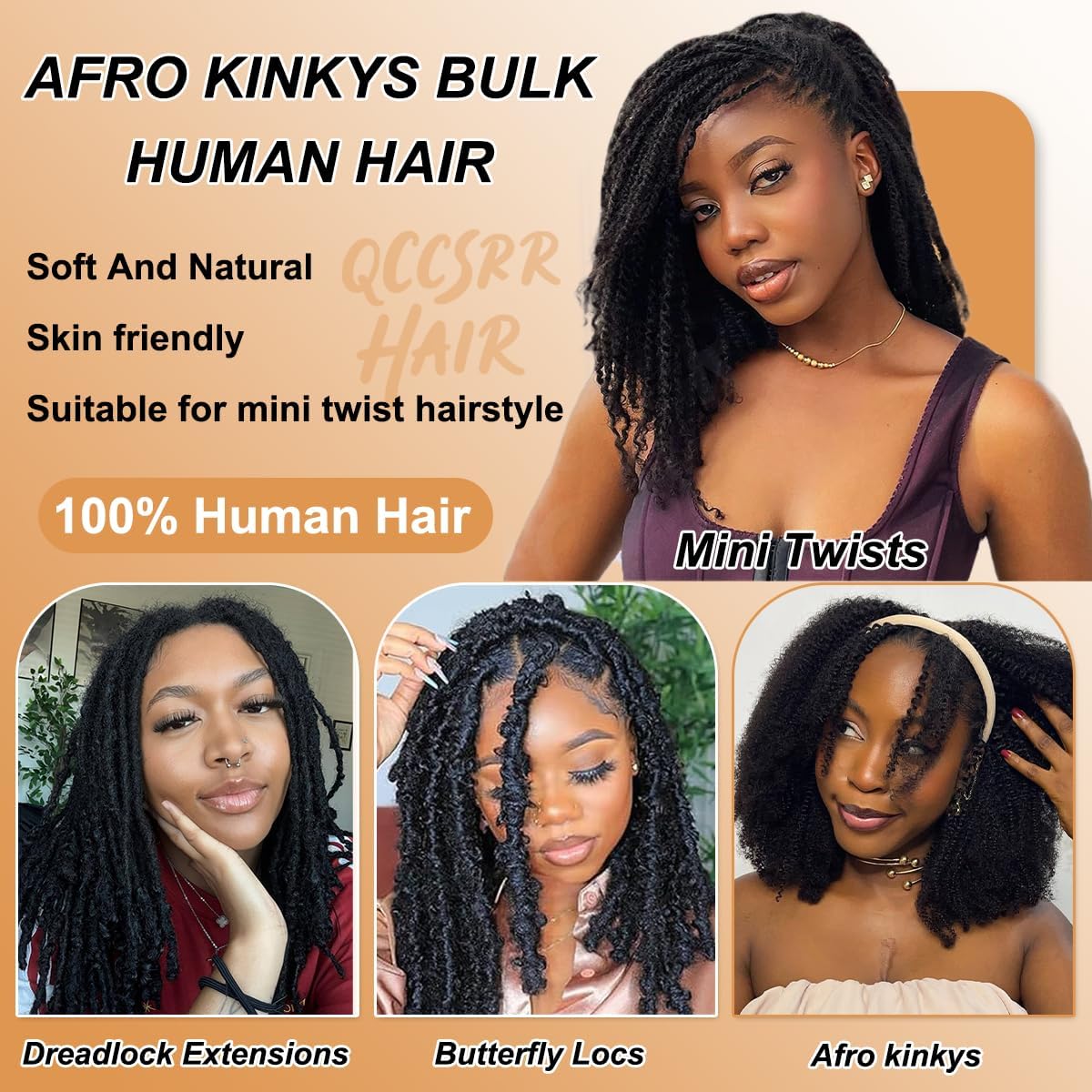 100% Human Hair Afro Kinky-Curly Bulk Hair