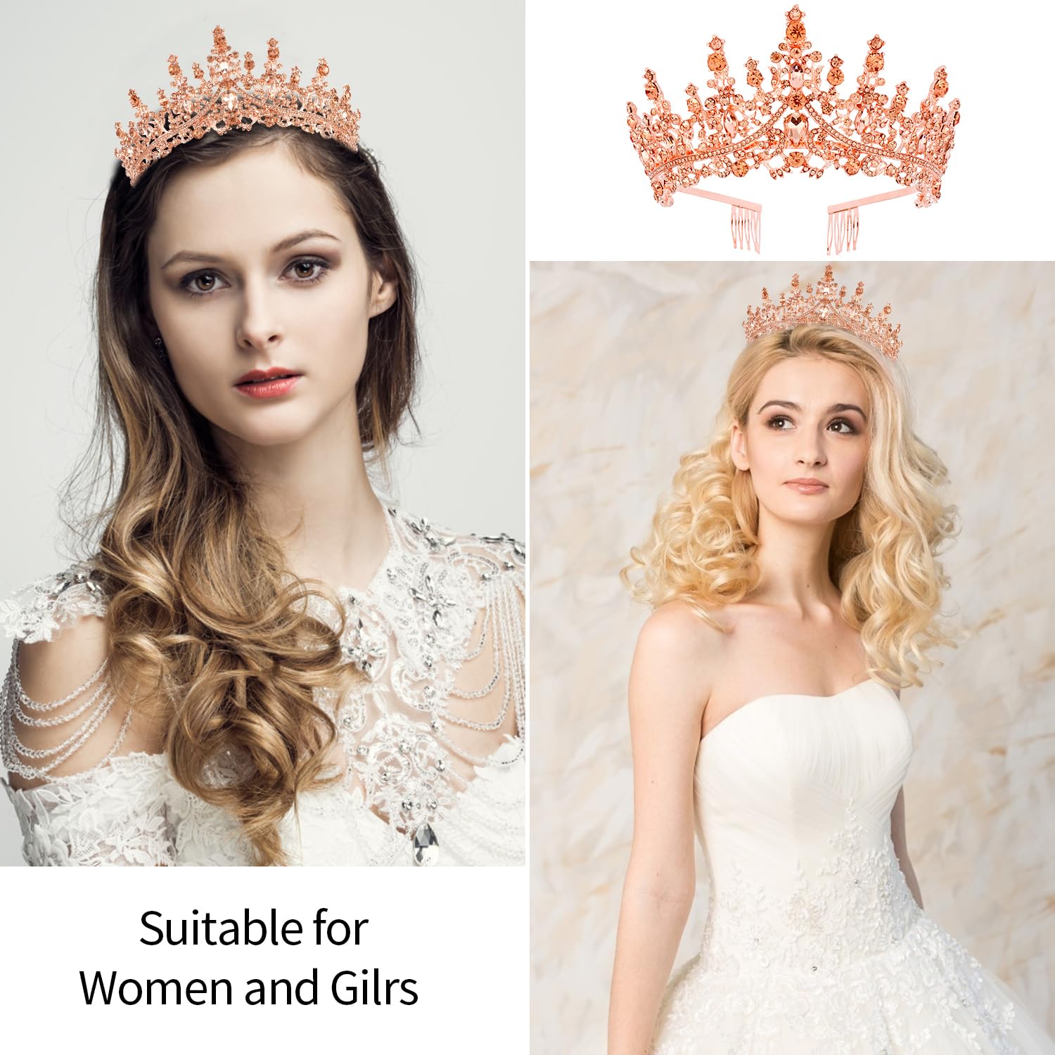 Rose Gold Crystal Bridal Tiara Headband - Elegant Women\'s Hair Accessory Amazon.com: QXMYOO Vintage Wedding Crowns Arab Classic Dubai  main image 3