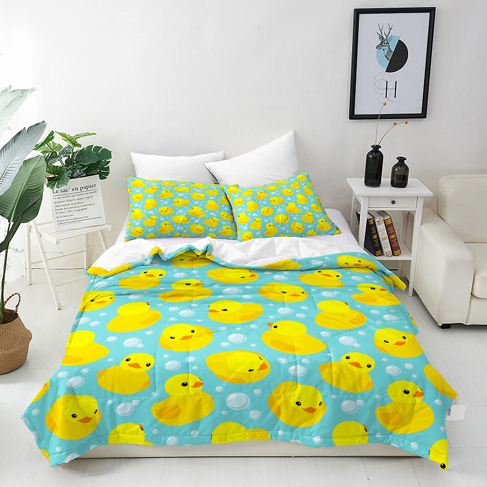 ANHOPE Duck Duvet Cover Set Soft Breathable Lightweight 3Pcs Bedding Set with 2 Pillowcase Cartoon Yellow Rubber Duck Bubble Print Pattern Kids Boys Nursery Quilt Cover with Zipper Closure Super King โ image 1