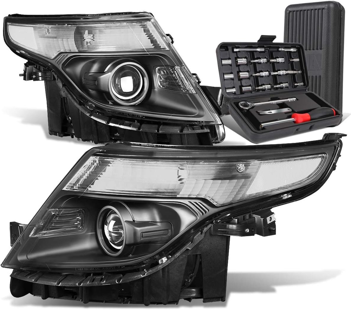 Auto Dynasty Black Houisng Clear Corner Projector Headlight Lamps+Tool Kit Compatible with Ford Explorer 11-15