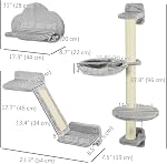 PawHut 3Pcs Cat Wall Shelf with Scratching Post, Cat Wall Shelves for Relaxing, Climbing, Cat Wall with Soft Ladder, Scratching Board, Hammock, Grey