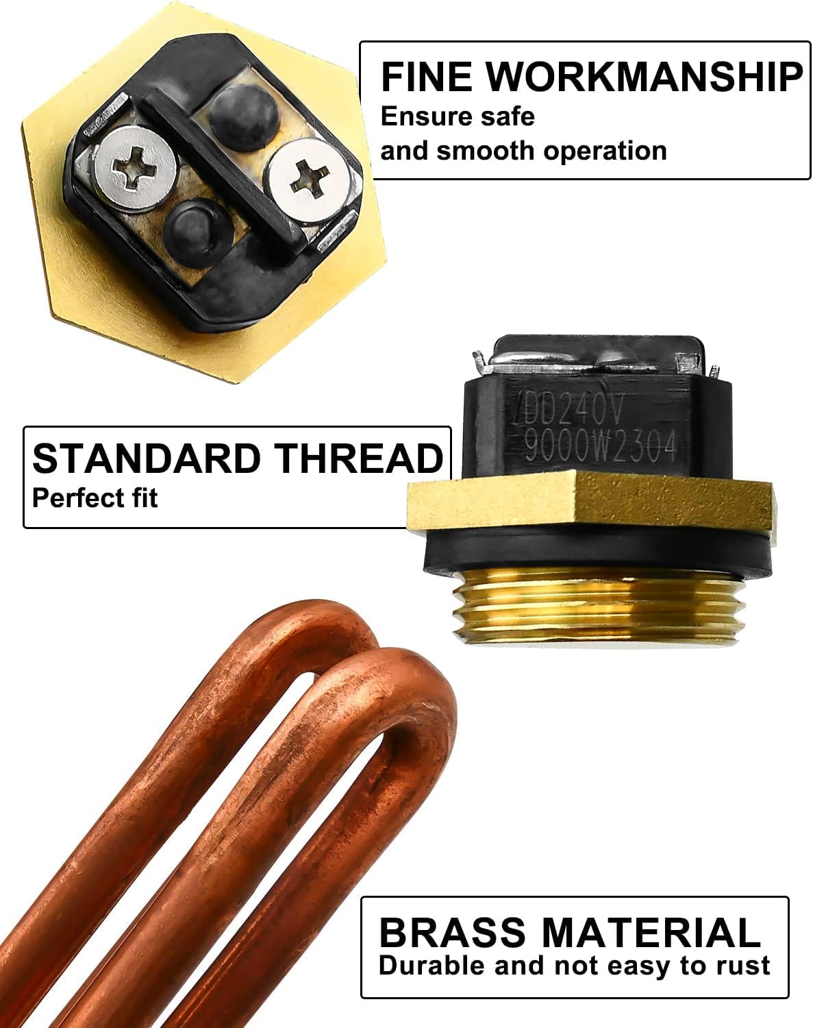 HE 90240 3 Pcs Water Heater Element Parts Fit for EcoSmart Eco 18 Eco 27 Eco 36 Fit for iHeat Drakken Eemax Rheem Richmond Water Heater, 9KW 240V Heating Element with New Rubber Ring