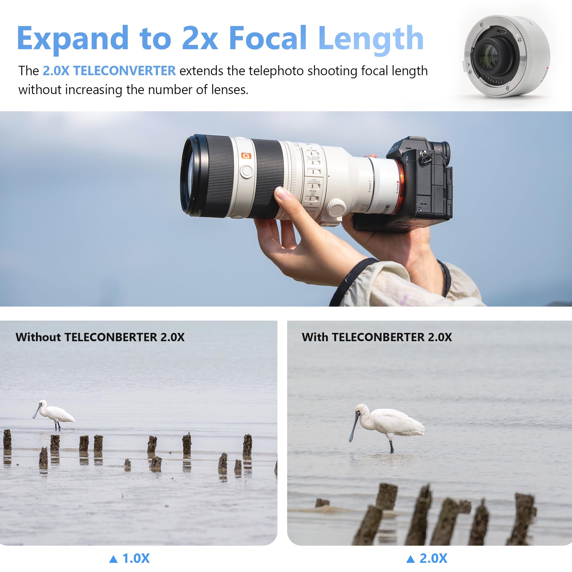VILTROX Teleconverter TC-2.0X per Sony E Mount Teleobiettivo Extender Autofocus compatibile con obiettivo SEL70-200GM SEL100-400GM SEL200-600G