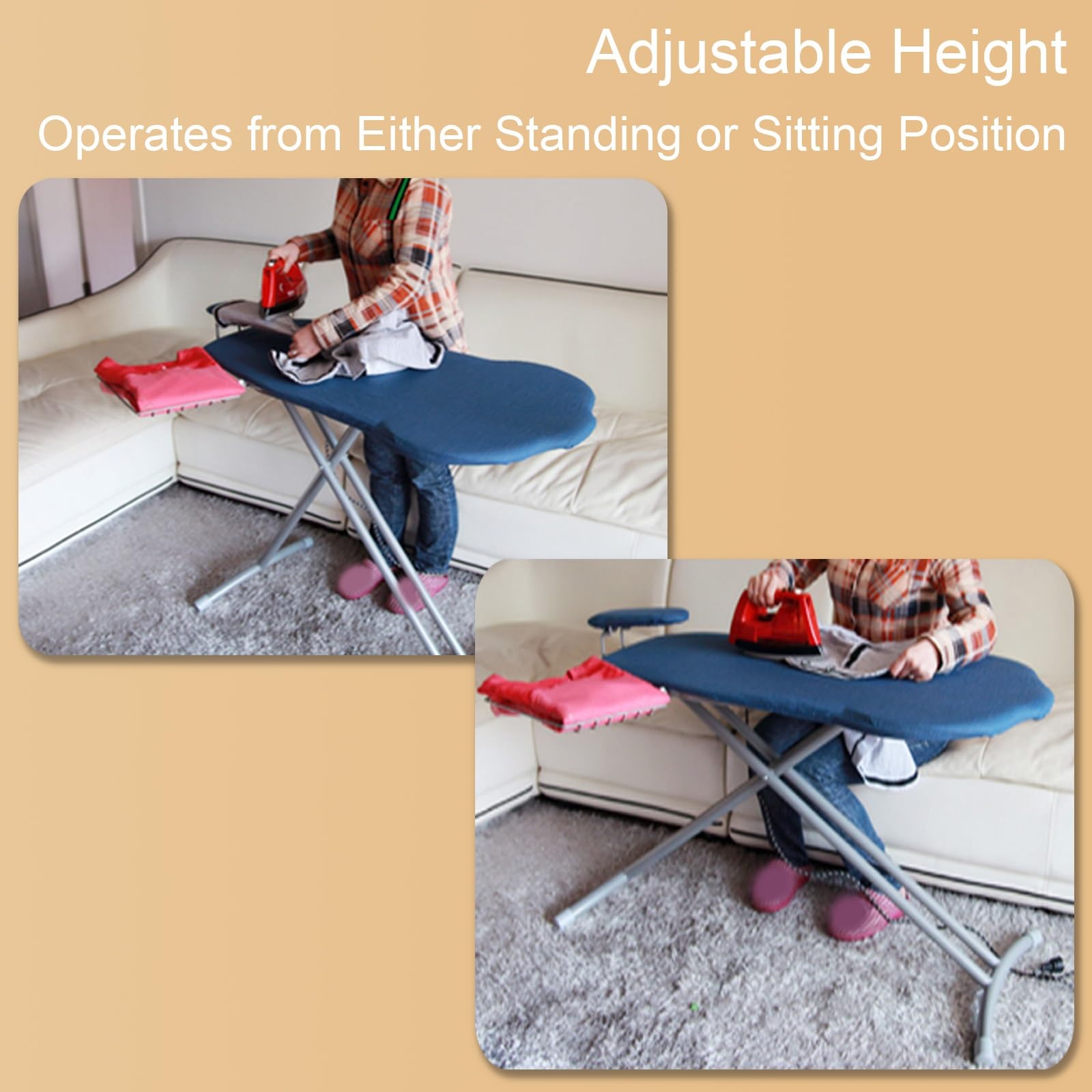 Tabla de Planchar Grande con Soporte para Mangas y Soporte de Hierro, Mesa Planchar Plegable con Estantes, Ironing Board de Altura Ajustable(Blue)