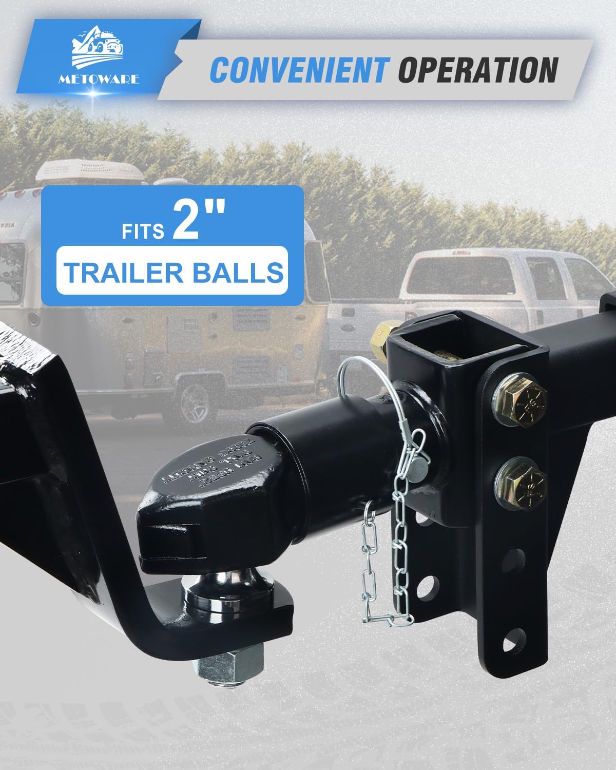 METOWARE 2" Channel-Mount Adjustable Trailer Coupler with Bolts and Nuts, Capacity 7000lbs, Black - Image 5
