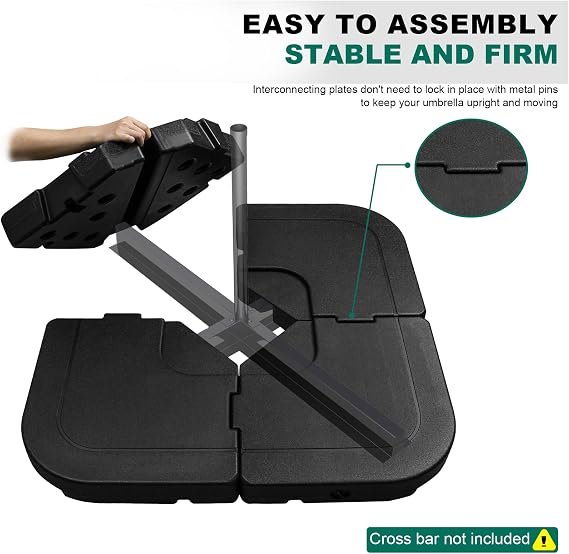 SZHLUX 4pcs 185lb Capacity Heavy-Duty Cantilever Offset Patio Umbrella Base, Wind-Resistant Outdoor Square Base, Black