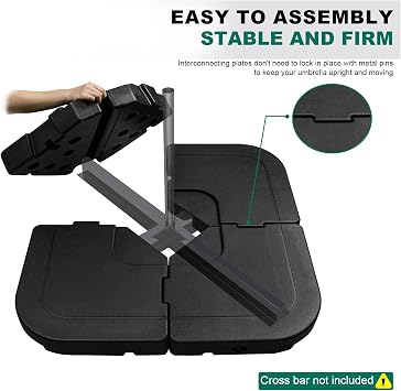 SZHLUX 4pcs 185lb Capacity Heavy-Duty Cantilever Offset Patio Umbrella Base, Wind-Resistant Outdoor Square Base, Black