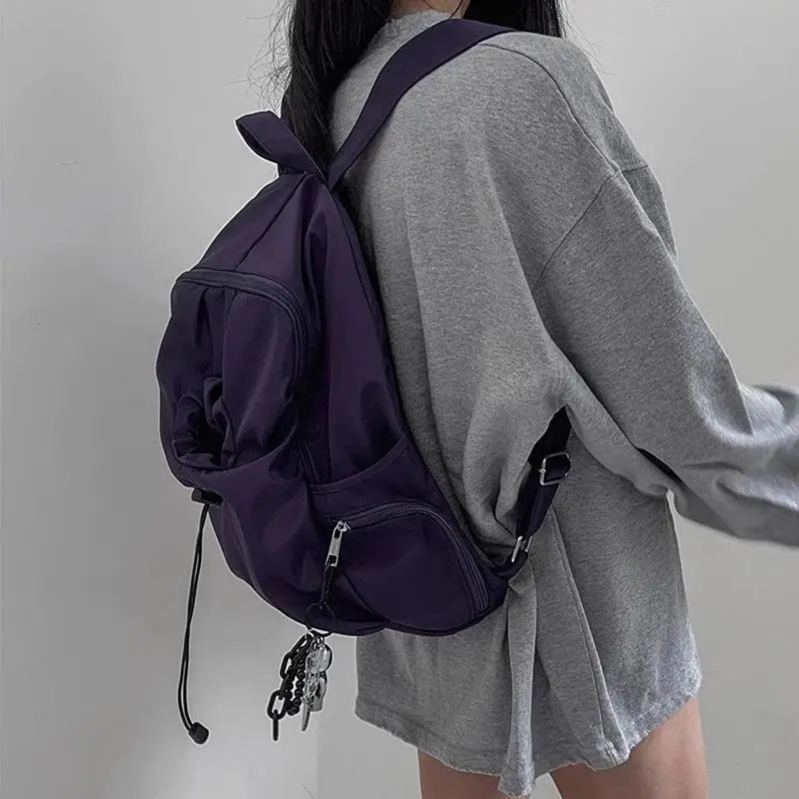 Zaino A Cordone in Nylon Leggero, Scolastico Casual di Grande capacità per Studenti Unisex-Black