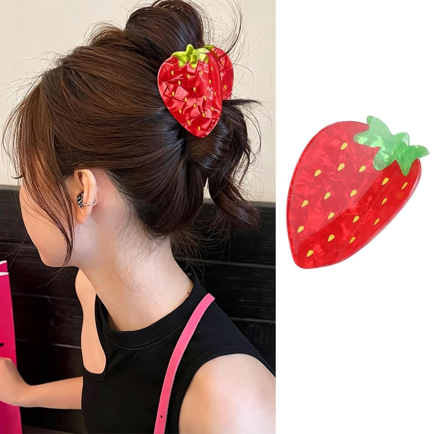 Diversa Cute Acrylic Hair Claw Clip, Fashion Hair Accessories for Women, Shark Clip Style (Strawberry)