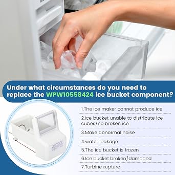 WPW10558424 for Whirlpool Ice Maker Replacement, Ice Bucket Assembly WPW10558424 Compatible with Whirlpool Kenmore Maytag Amana Refrigerator, WRS322FDAM04, WRS321SDHZ08, WRS321SDHZ05, WRS321SDHZ01
