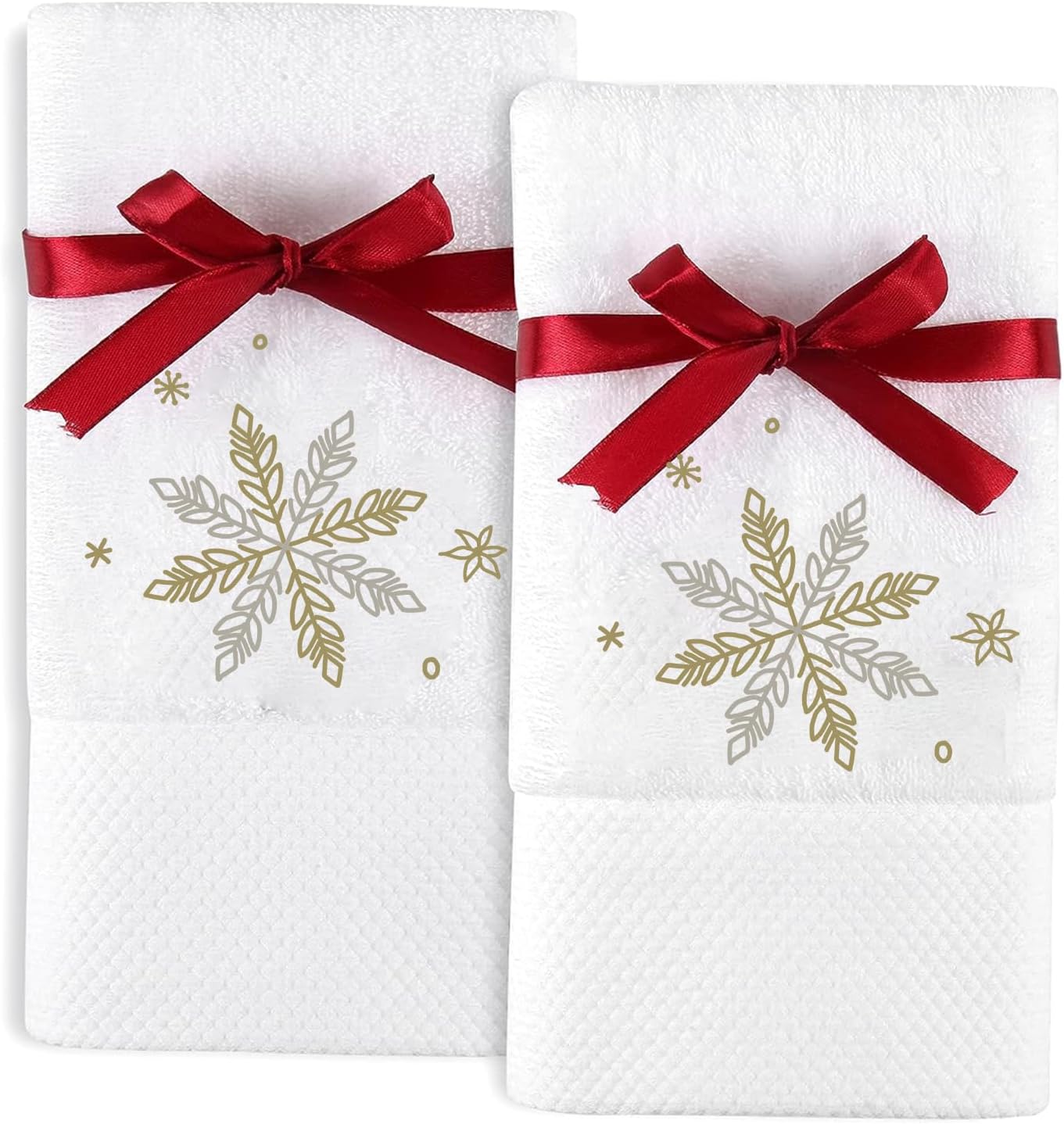 AnyDesign 2 Pack Christmas Hand Towels Cotton Embroidered Grey Gold