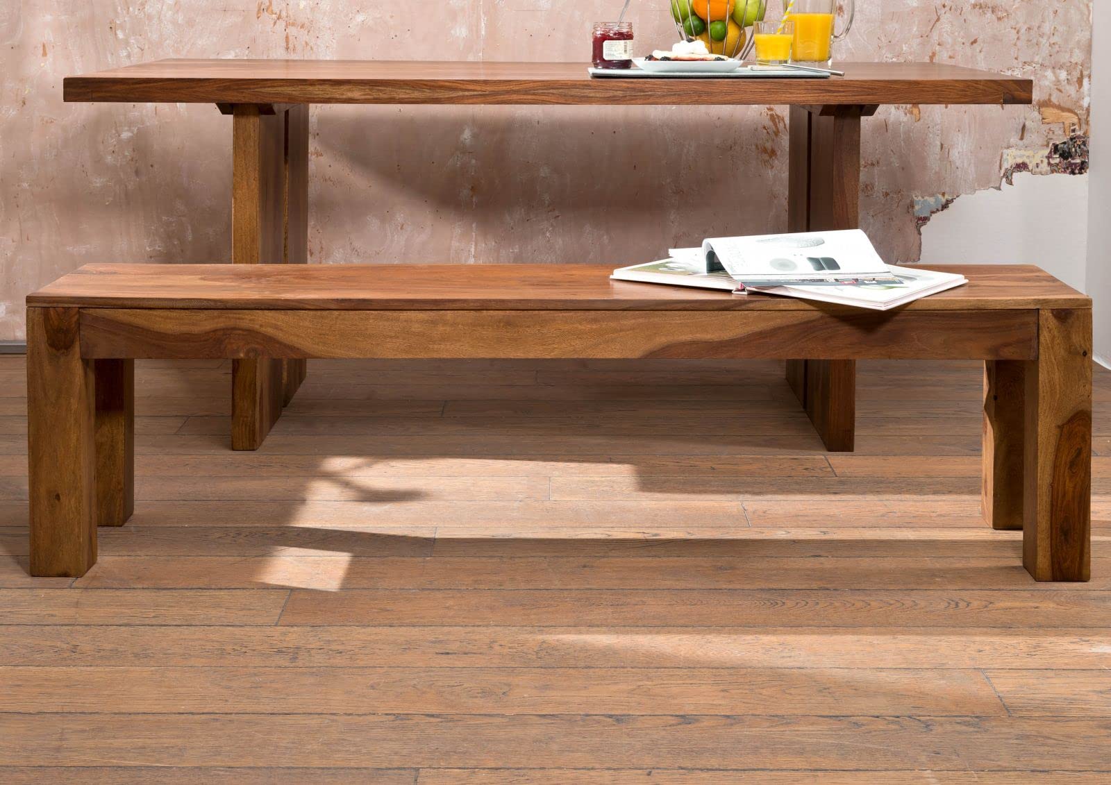 MASSIVMOEBEL24.DE Sydney #129 Panca in Legno di sheesham - Laccato/Noble Unique 160x35x45
