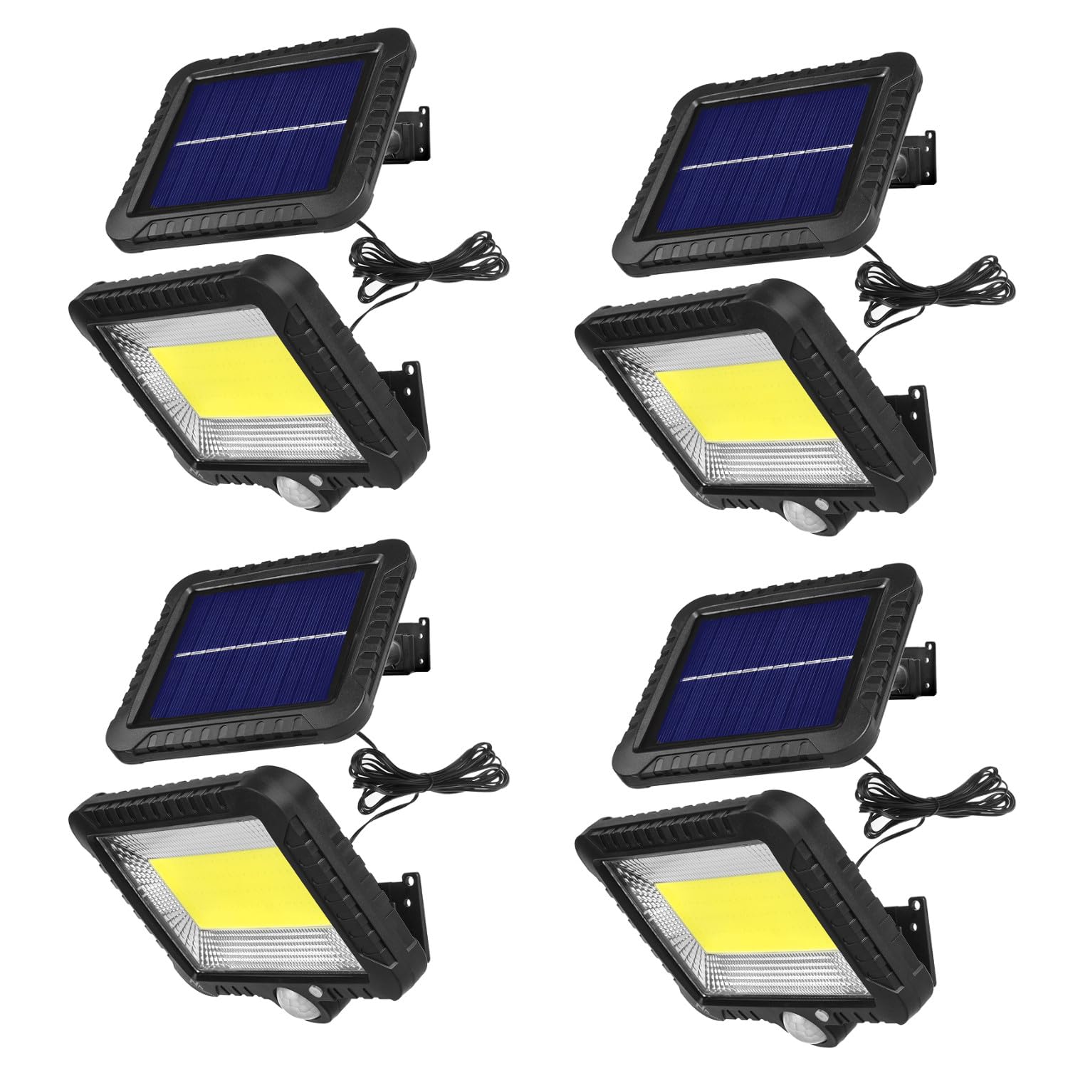 Maclean Set di 4 Faretti LED a Energia Solare con Sensore di Movimento e Crepuscolo, 5 W, 400 lm, Luce Bianca Fredda 6000K, IP44, Illuminazione Wireless per Giardino e Ingresso, Cavo 5m