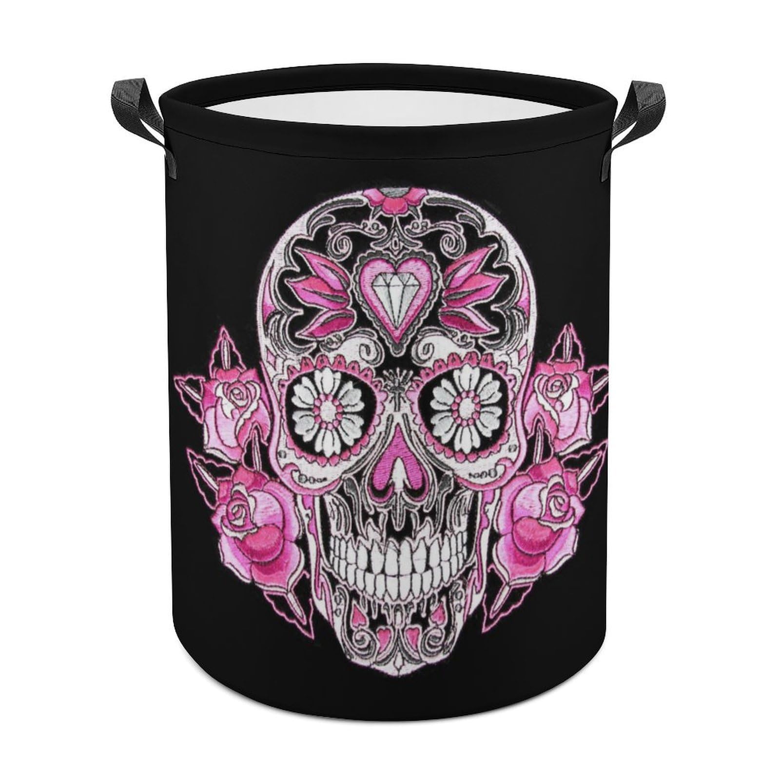 Wlntrophic Laundry Hamper, Pink Sugar Skull Laundry Basket, Washing Basket with Handle