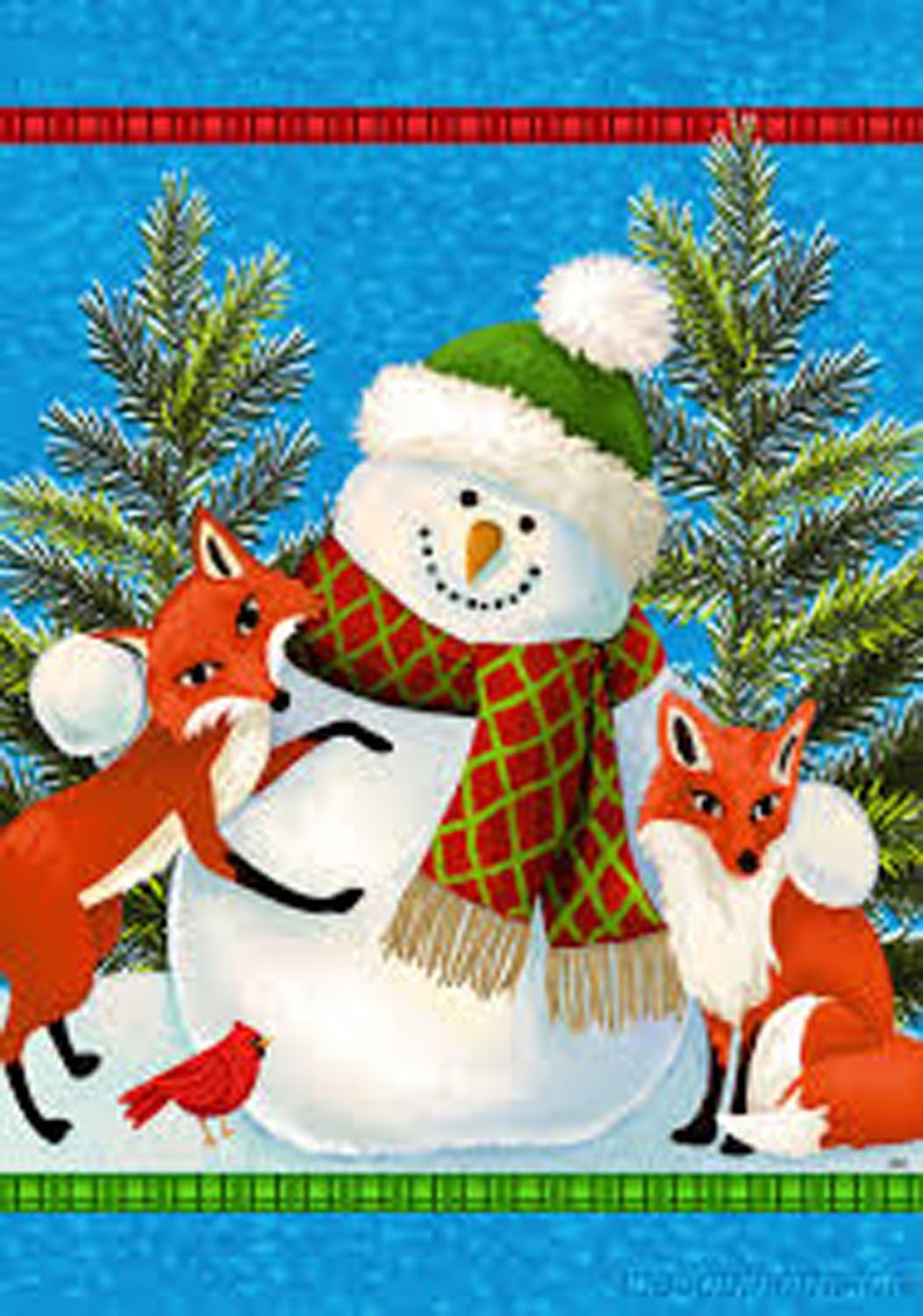 " SNOWMAN AND FOXES " - Winter / Christmas Themed - Standard Size 28 Inch X 40 Inch - Decorative Flag