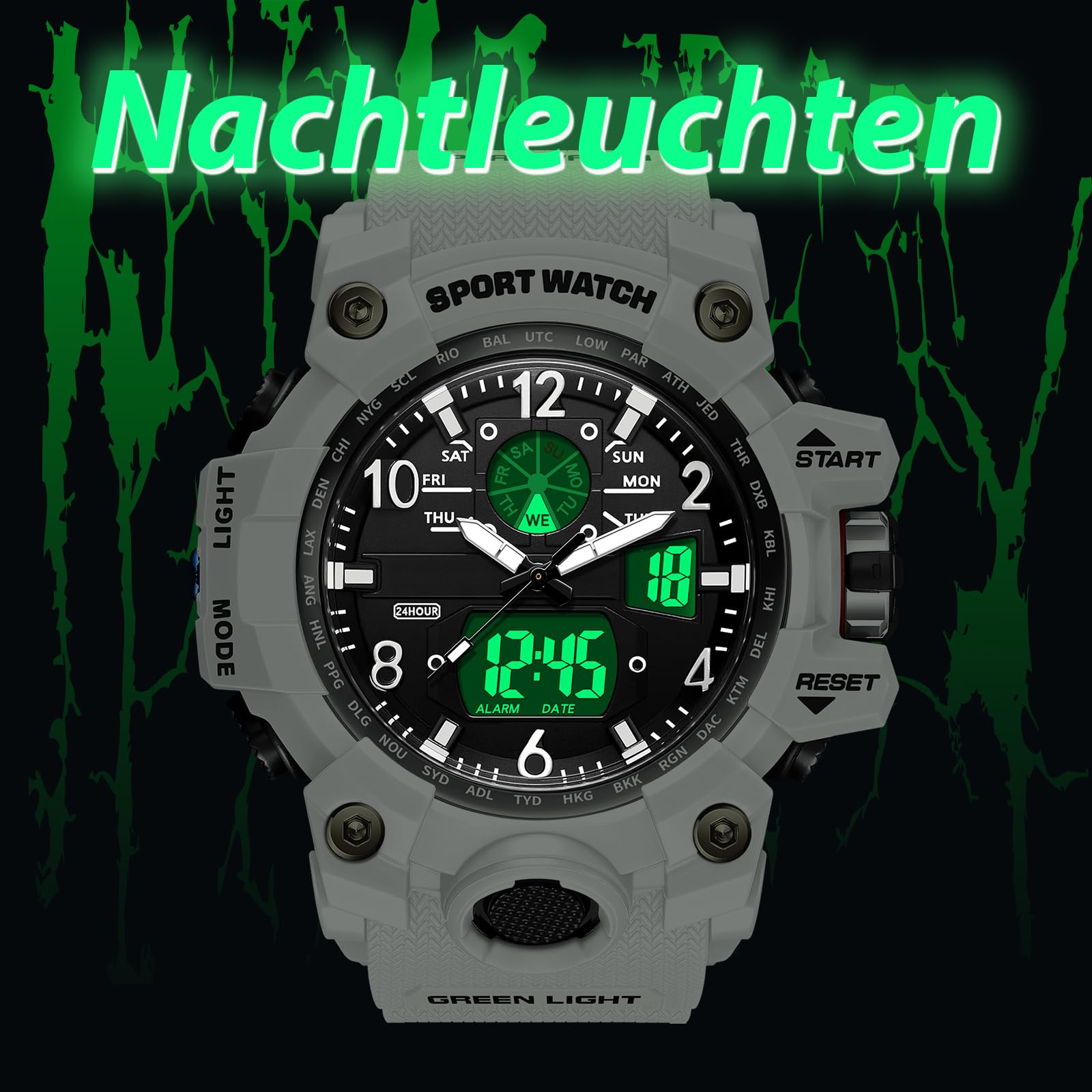 Reloj deportivo analógico para hombre, resistente al agua, 5 ATM, resistente al agua, con iluminación de cuarzo, resistente a los golpes, prácticos relojes para hombre, correr, senderismo, camping