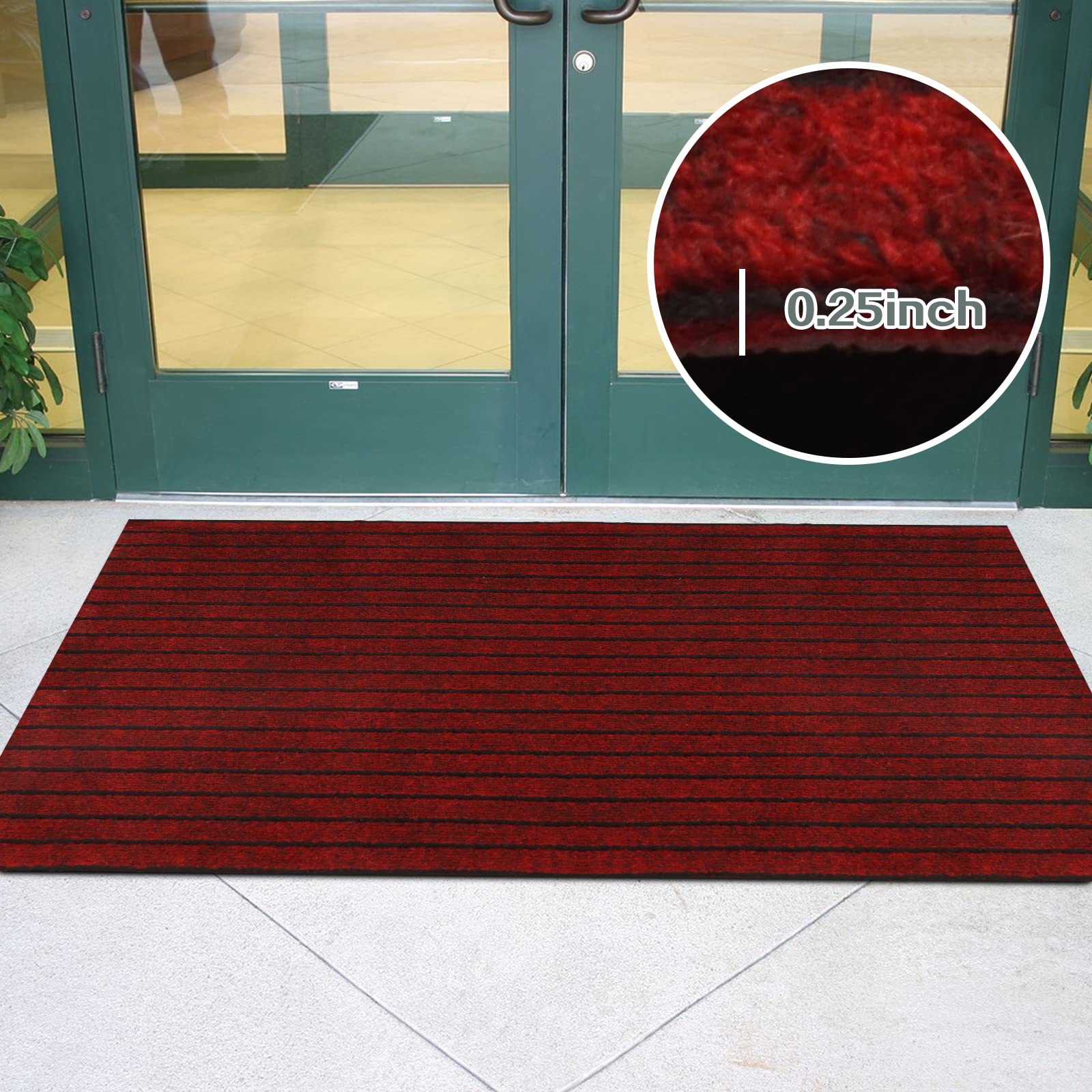 ZGR - Alfombra de pasillo de tamaño personalizado de 2 x 6 pies, alfombra para pasillo, entrada, cocina, garaje, lavandería, con respaldo de goma antideslizante, color rojo con rayas negras