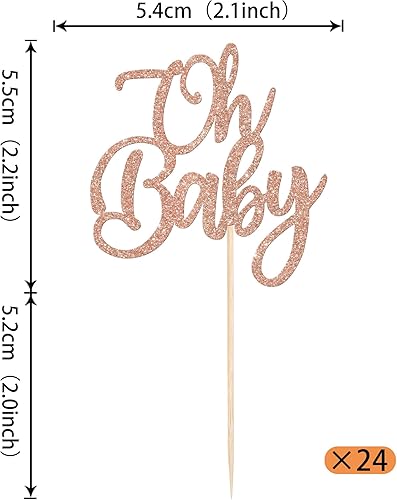 Miniatura 30 de Rsstarxi Paquete de 24 adornos para cupcakes Oh Baby con purpurina para revelación de género, decoración de pasteles de baby shower, decoración