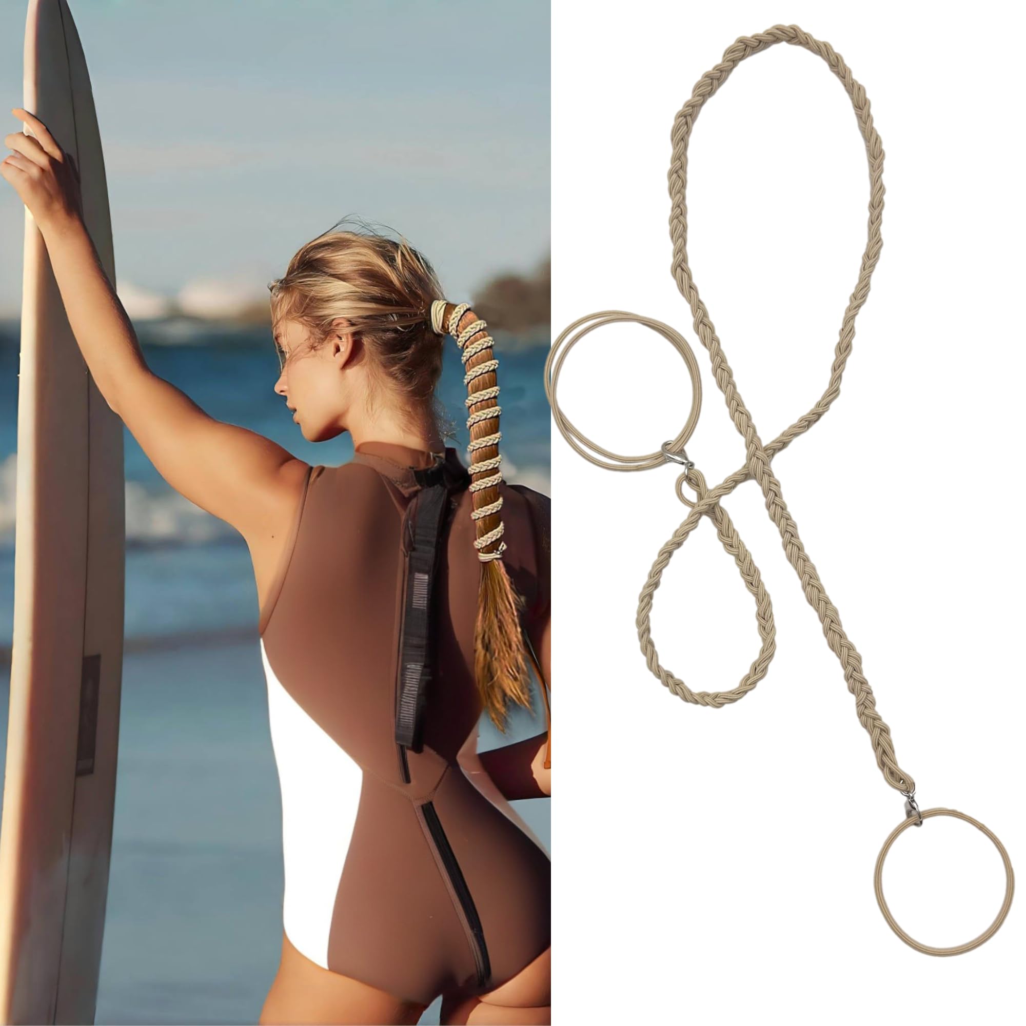 25"/64cm Rip Tie Hair Ties Ponytail Holders for Water Sports Mid-Length Hair Bobbles for Thick Hair Scrunchies No No Snagging Damage Strong Braided Pony Tails Ties Curly Hair (No Clasp Black)