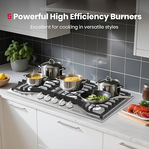 Miniatura 4 de GASLAND Placa de Cocina de Gas de 36 Pulgadas, PRO GH3365SF Estufa de Gas de 5 Quemadores con Parrilla/Plancha Reversible de Hierro Fundido