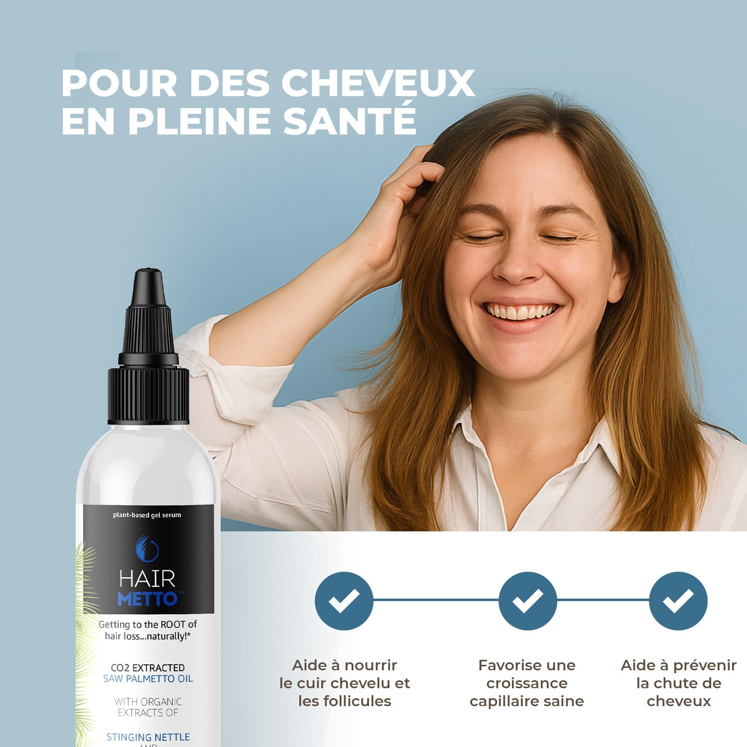 Sérum HAIRMETTO Traitement topique du cuir chevelu au palmier nain pour la repousse des cheveux et la prévention de la chute des cheveux