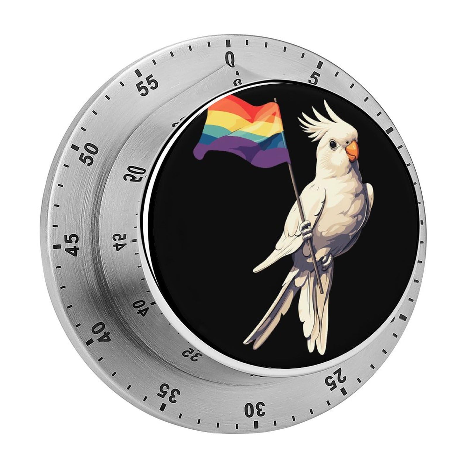Cockatiel LGBT Rainbow Flag Magnetic Timer for Kitchen Cooking Productivity Stainless Steel Timers with Alarm