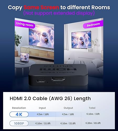 Miniatura 3 de avedio links Divisor HDMI 4K60Hz, Divisor HDMI 1 entrada y 2 salidas - No extiende la pantalla (Solo duplica las pantallas), Soporta 3D Dol-by