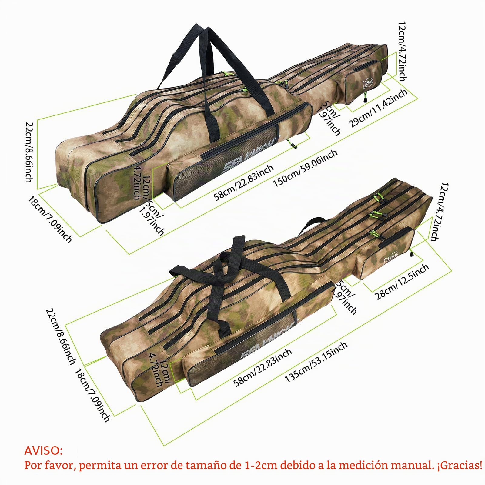 Bolsa portátil y plegable Seaknight para caña de pescar, juego de pesca al aire libre, funda de almacenamiento para aparejos, 135 cm/150 cm, 150 cm