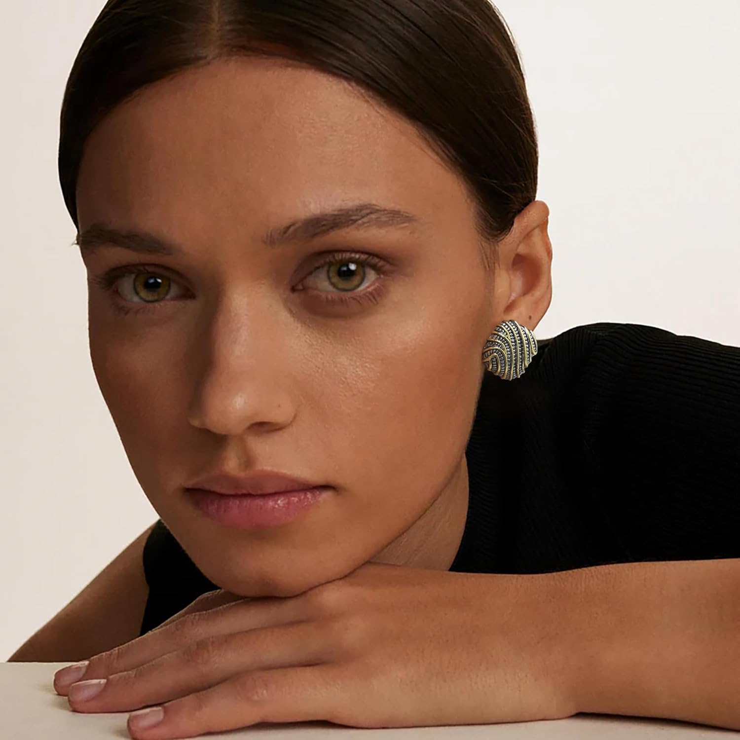 14k Gold Silver Earrings for Women, Crossover Half Hoop Earrings Two Tone Twisted Stud Lightweight Statement Earrings Jewelry - Image 2