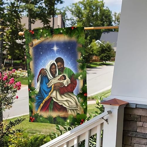 Miniatura 9 de Bandera de jardín afroamericana bandera negra de la sagrada familia pesebre bandera de casa pequeña decoración de doble tamaño tapices de fiesta de