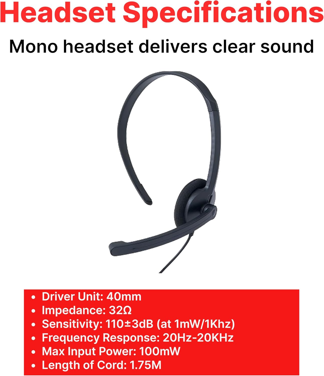 Verbatim Mono 3.5mm Wired Headset with Microphone and in-Line Remote, Black