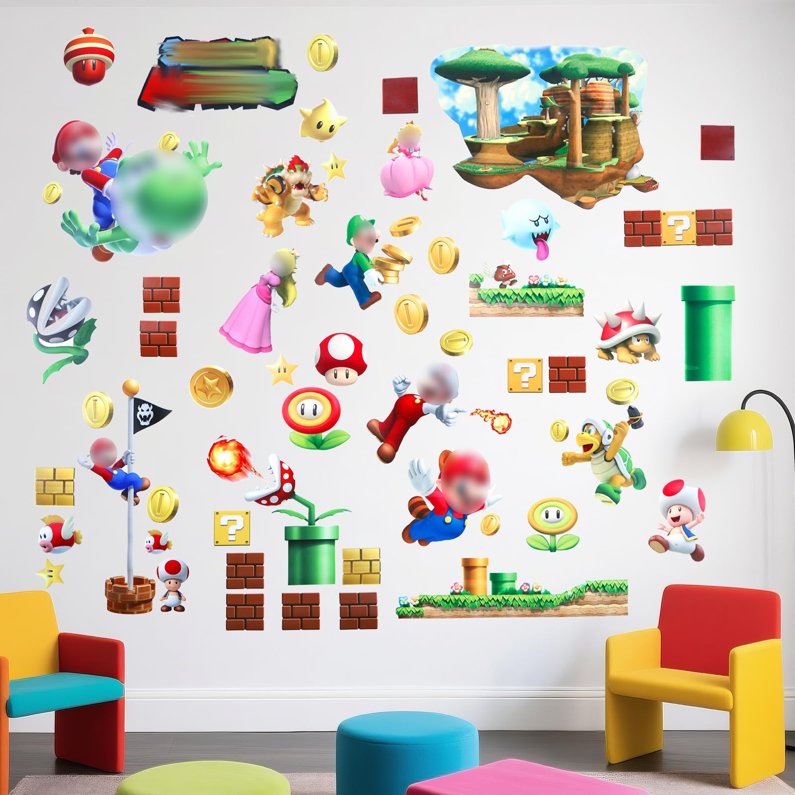 2 Stück 3D Super Bro Wandaufkleber Aufkleber, Kinderzimmer Wandsticker Wohnzimmer Küche dekorative Wandaufkleber Cartoon Wandtattoo Kinderzimmer Babyzimmer Hause Wanddekoration