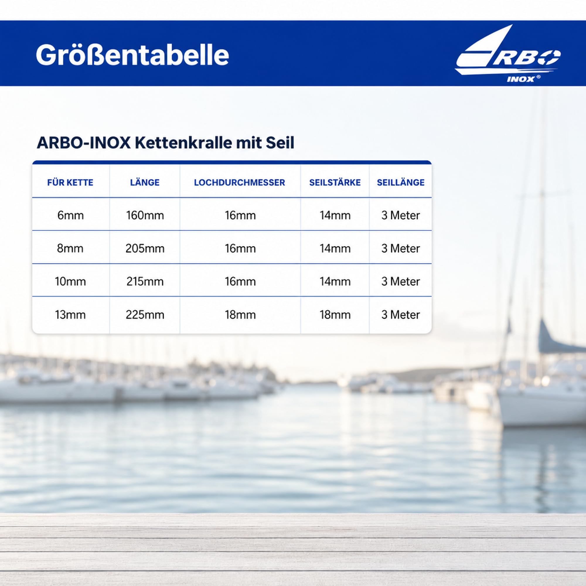 ARBO-INOX Kettenkralle mit Seil Edelstahl