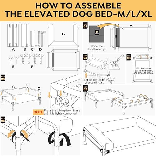 Miniatura 8 de Veehoo Cama elevada elevada para perros, cama refrescante para perros de gran tamaño, cuna elevada de tres caras con malla y pies antideslizantes,