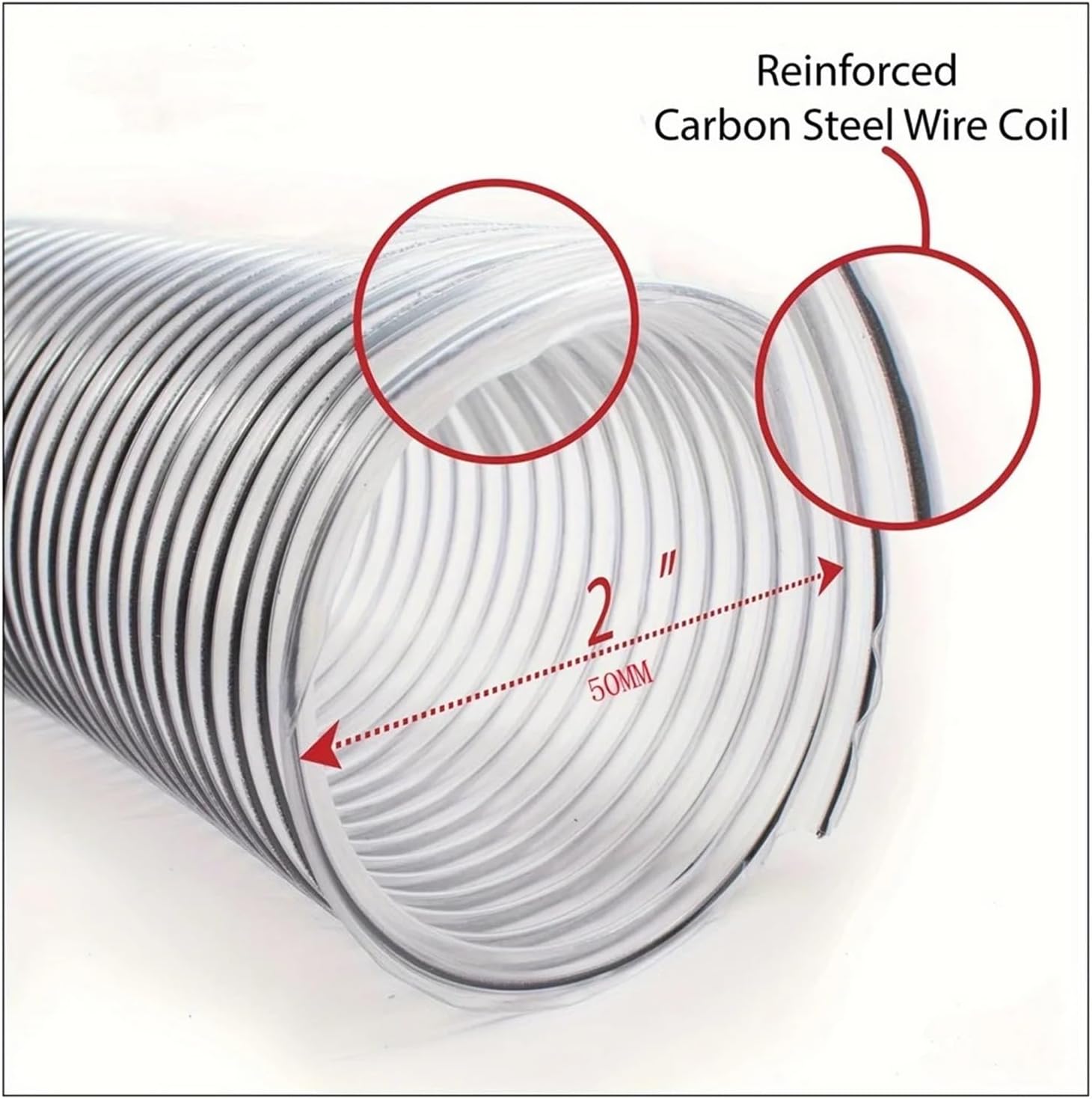 2In OD 50Mm Clear PVC Dust Collection Hose，Compatible for Use Dust Collectors with 2In Ports. Ideal for Shop Vacuums