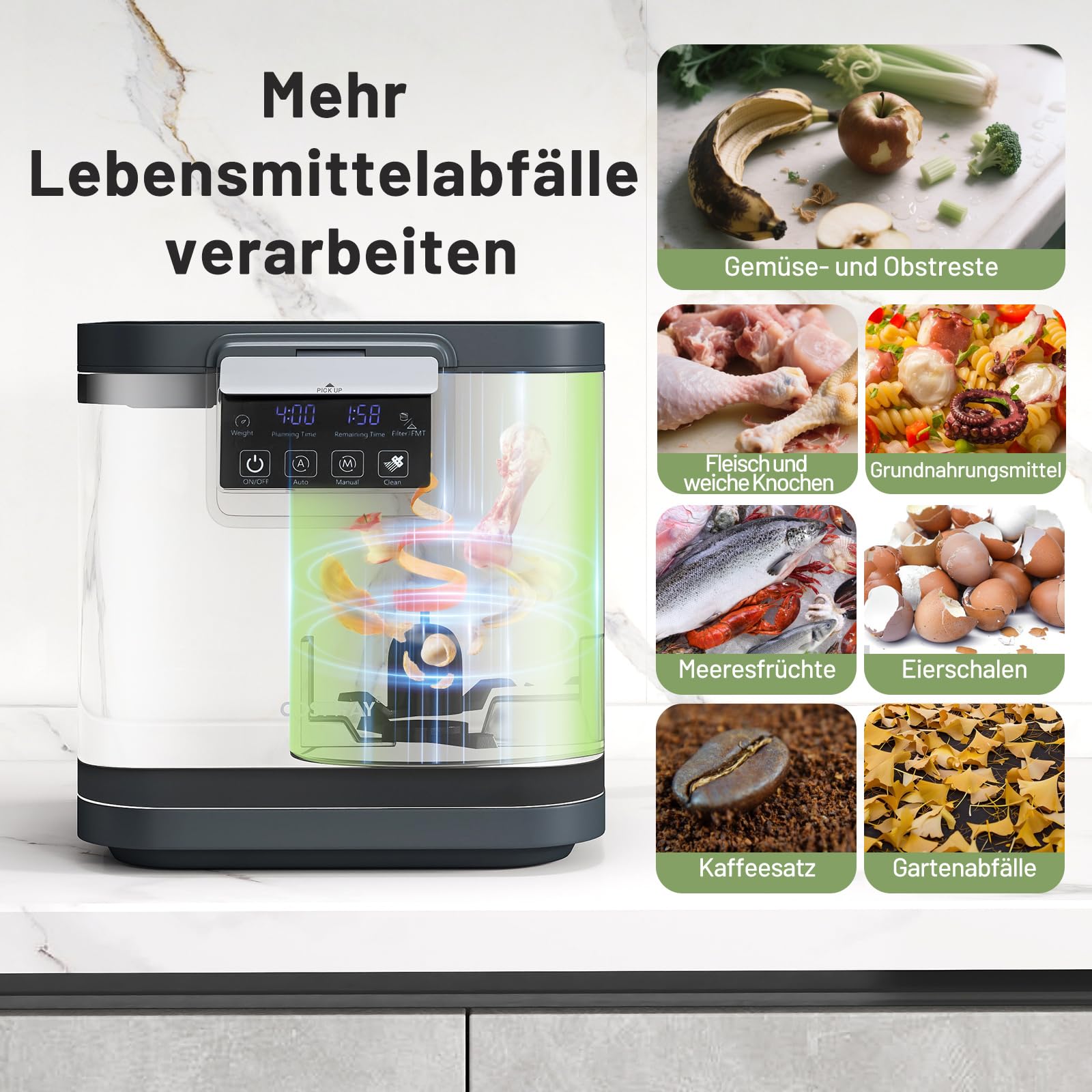 RELAX4LIFE Elektrischer Komposter, 4L Küchenkomposter mit Deckel & 2 Aktivkohlefiltern & LED-Anzeige, Biomülleimer Küche mit Selbstreinigend & Automatisch, für Organisches Material & Lebensmittelreste