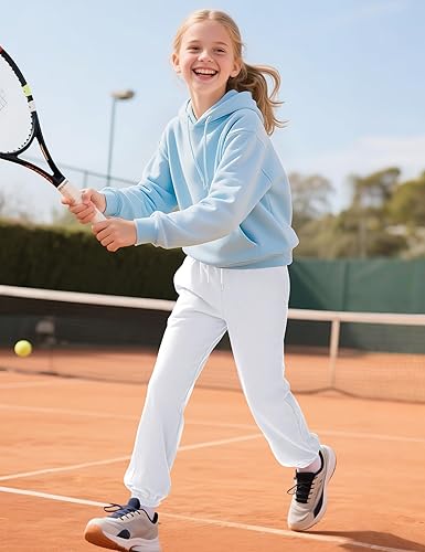 BOOPH Girls Fleece Sweatpants Kids Winter Sweat Pants Athletic Joggers Clothes for Teen Girls(White,11-12 Years)