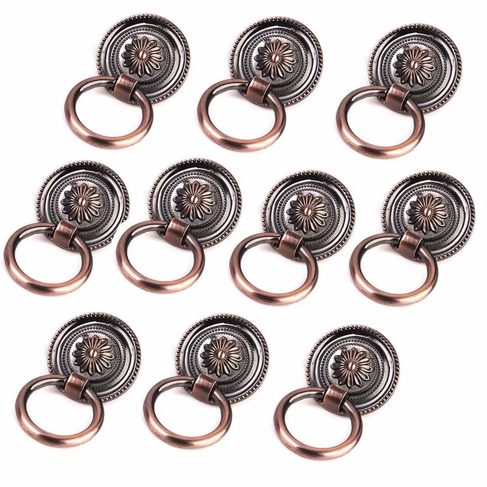 Fbshop(Tm) Red Bronze 10Pcs Antique Bronze Ring Pull Handle For Kitchen Cabinets,Cupboards,Wardrobe,Drawer, Furniture Hardware