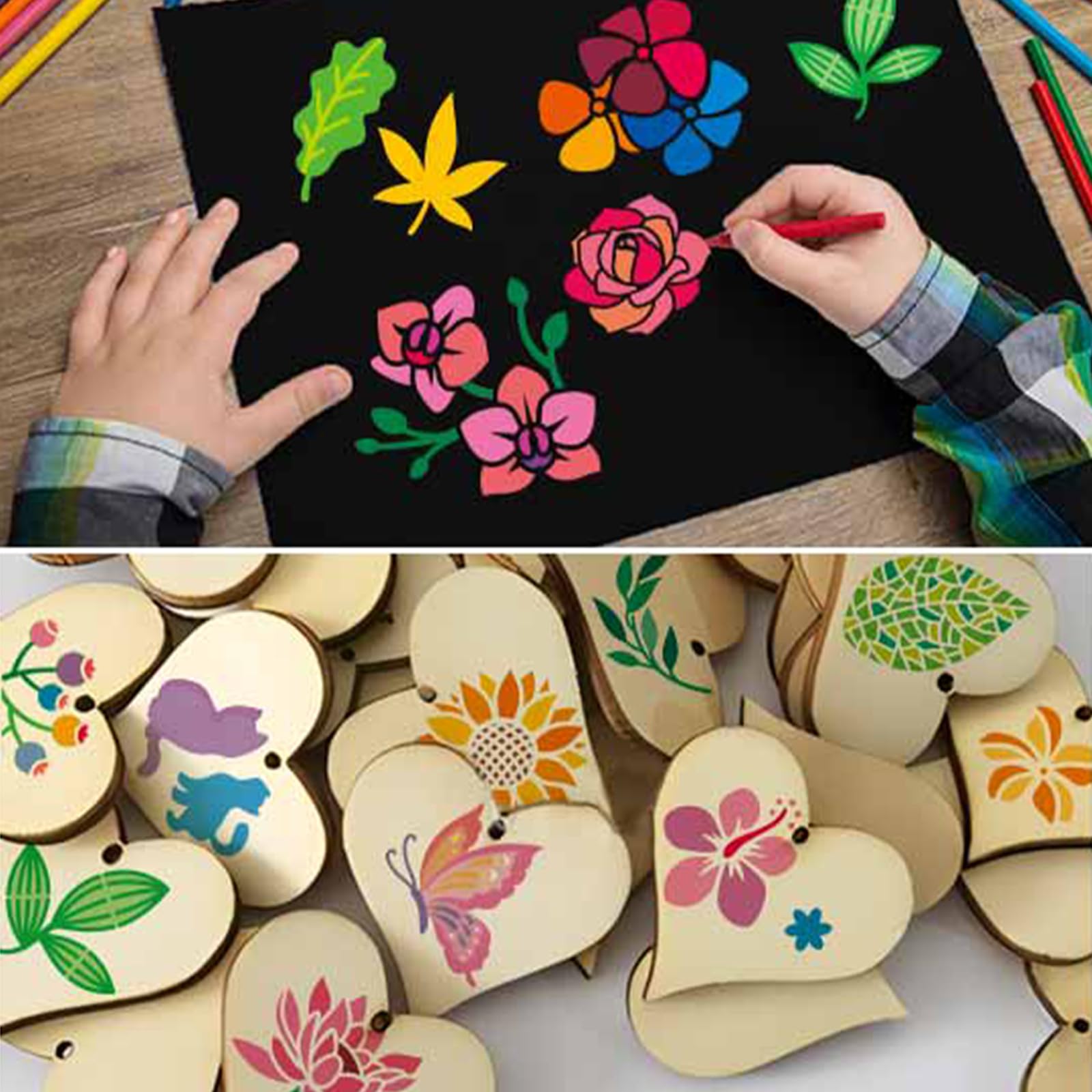 Lot de 64 pochoirs réutilisables 7,6 x 7,6 cm pour peinture plastique bricolage motifs fleurs feuilles