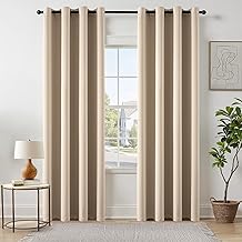 EMEMA Rideau Occultant Beige à Oeillets 140x225 CM Lot de 2 Rideaux Opaque Doux et Esthétiques Occultant Thermiques Anti Chaleur Intérieurs Rideaux Salon Moderne Chambre