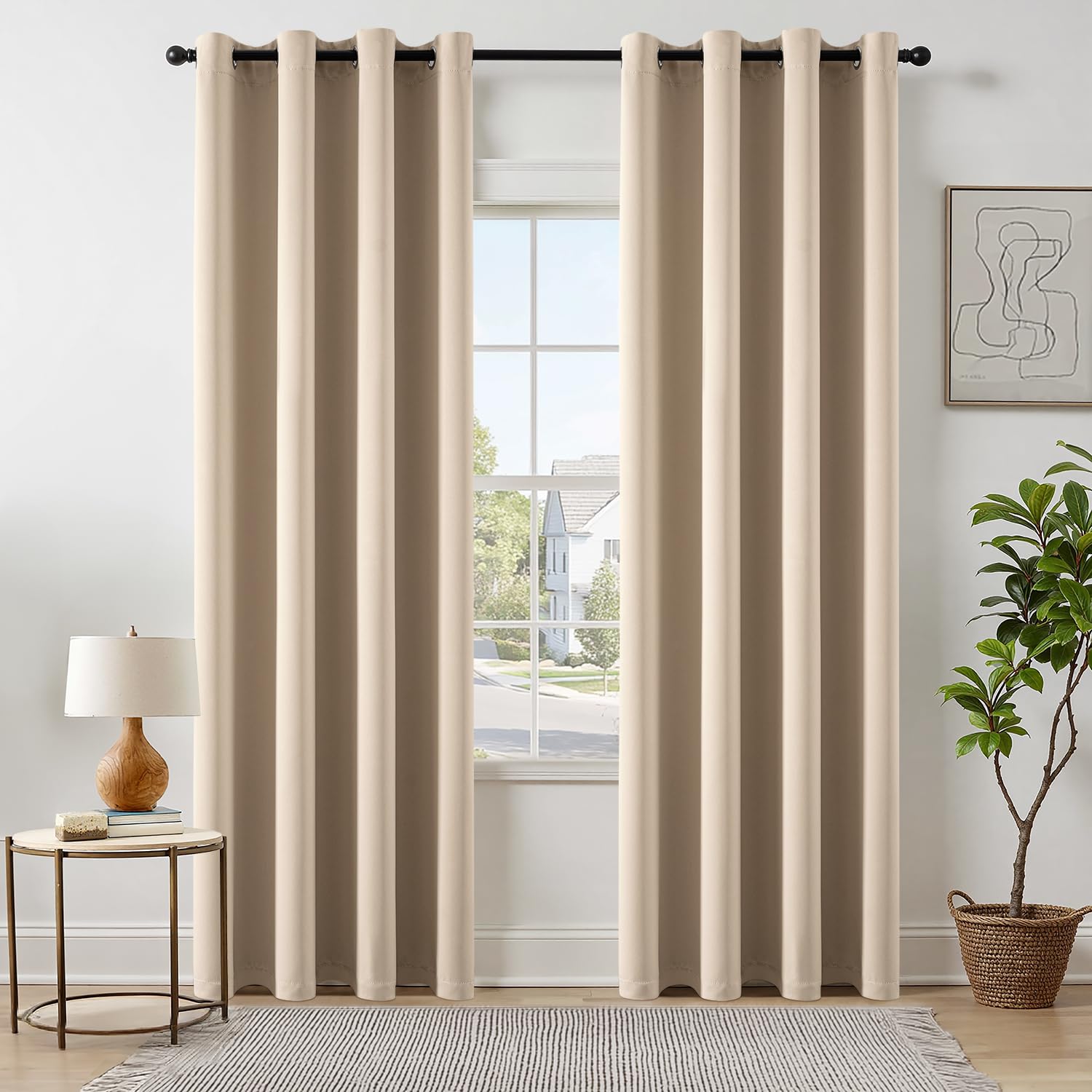 EMEMA Cortinas Blackout Moderno 2 Pieza 140x225 CM Beige Dormitorio Cortinas Habitación Anti-Resplandor con Ojales Resistente Suave Dormitorio Blackout Cortinas Térmicas Blackout Cortina
