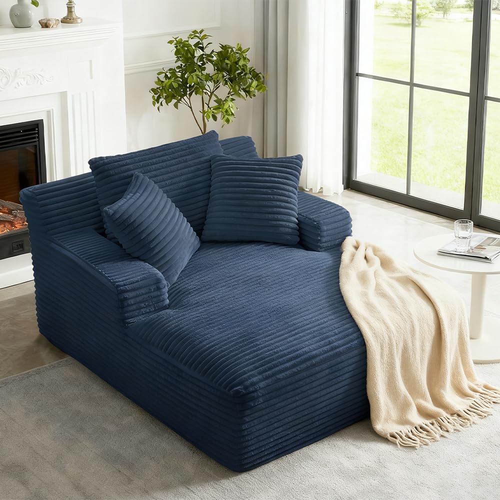 50" Oversized Chaise Lounge Sofa Chair Indoor, Modern Corduroy Sleeper Sofa Cloud Couch with 3 Soft Pillows, Comfy Single Seat Floor Sofa for Living Room Apartment Office