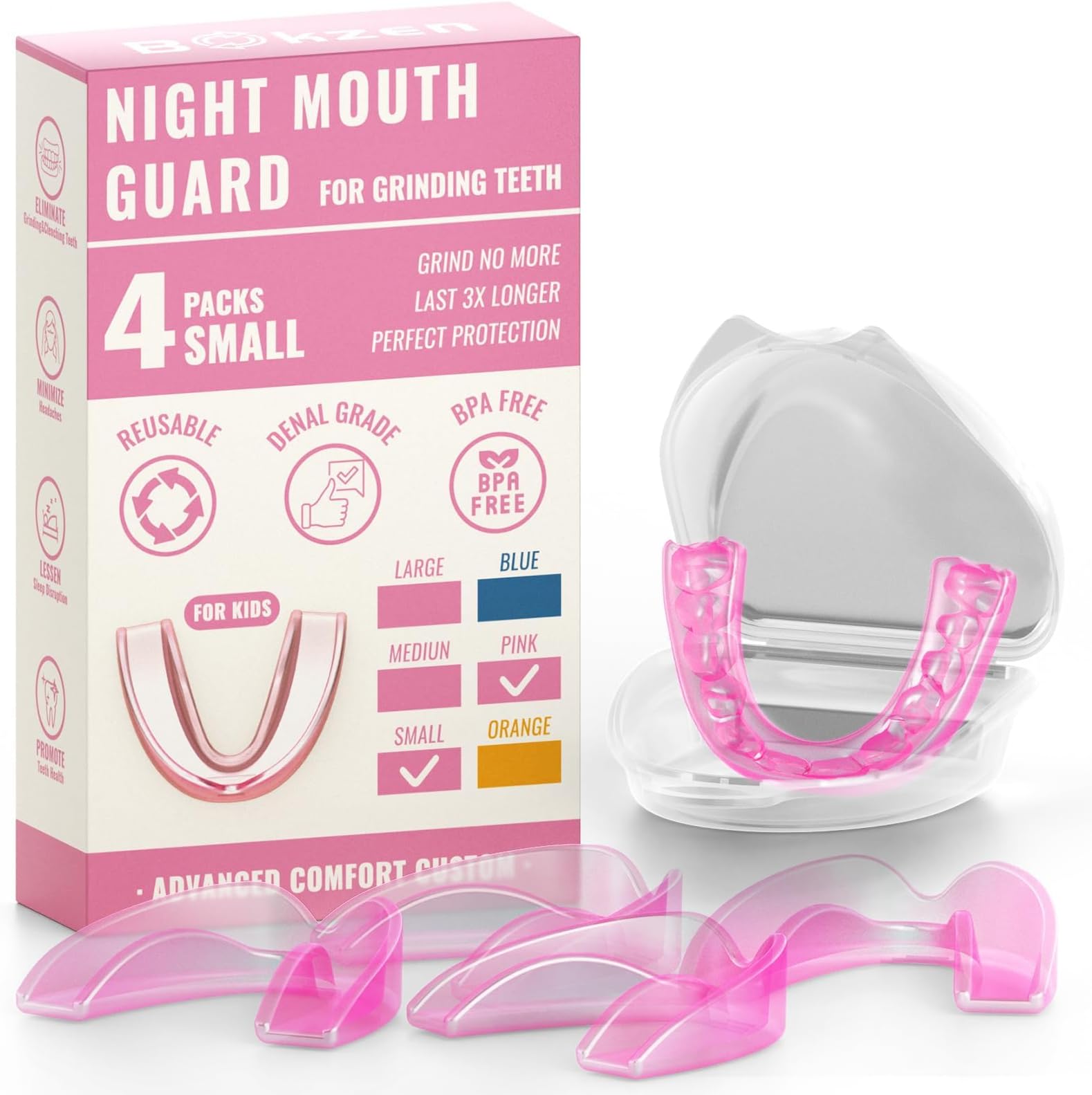 4 Pack Pink Kids Mouth Guard for Grinding Teeth, Moldable