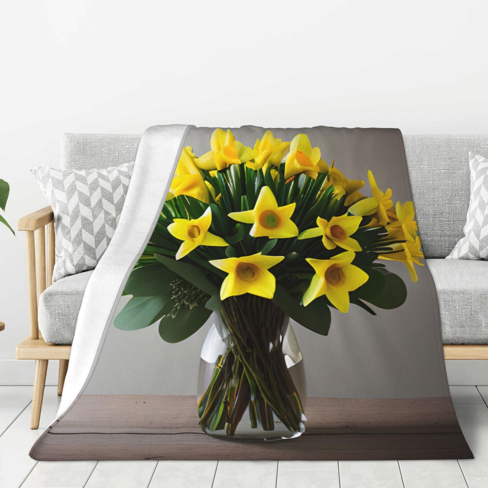 Couverture douce contre le froid plaid chaud bouquet de jonquilles pour lit